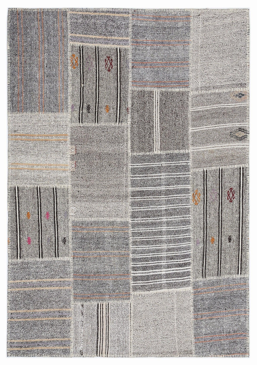 Gri Anadolu Modern Çizgili Yün Halı 160x230 - Özel Seri