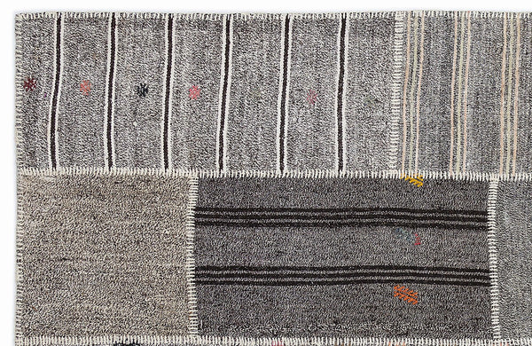 Beyaz Gri Bohem Geometrik Yün Halı 160x230