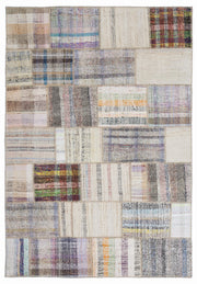 Teselya Bej Çizgili Yün El Dokuma Halısı 160 x 230 Apex Unique