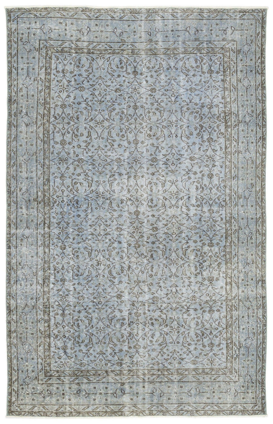 Gri Isparta Eskitme Çiçekli Yün Halı 163x256 - Özel Seri