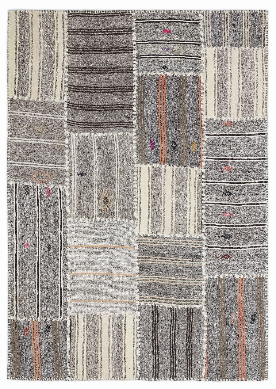 Bej Bohem Çizgili Yün Halı 160x230