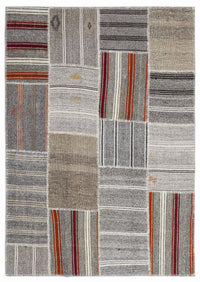 Grey and Red Geometric Flatweave Kilim Rug 160x230 cm (5'3" x 7'7")