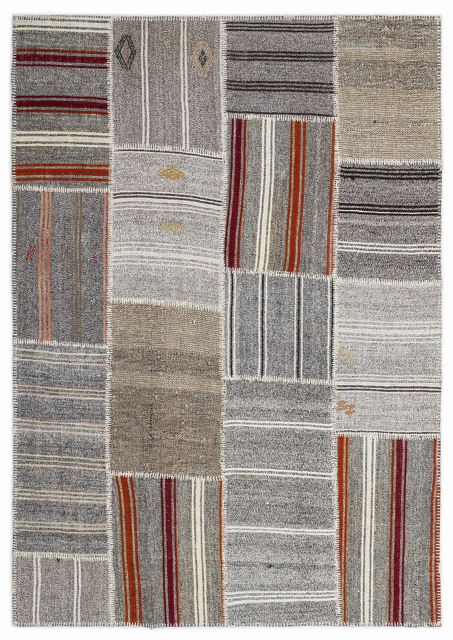 Gri Anadolu Bohem Geometrik Yün Halı 160x230 - Özel Seri