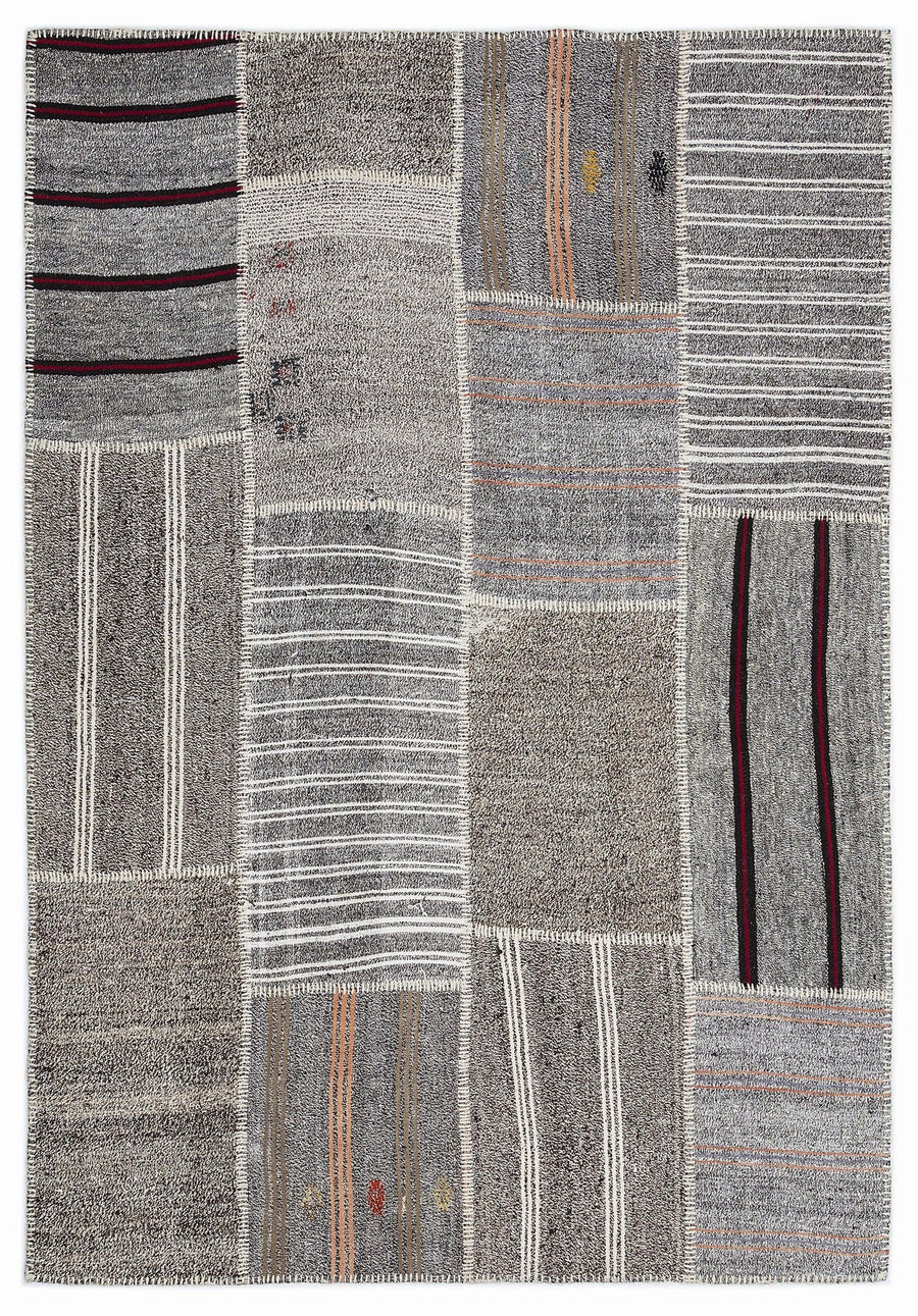 Gri Anadolu Geometrik Modern Yün Halı 160x230 - Özel Seri