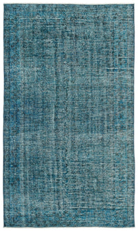 Einfarbiger blauer Wollteppich handgeknüpft 141x247 cm