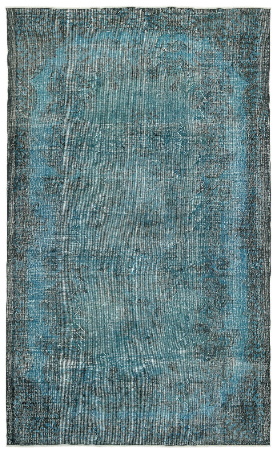 Antrasit Beyaz Eskitme Madalyonlu Yün Halı 185x309