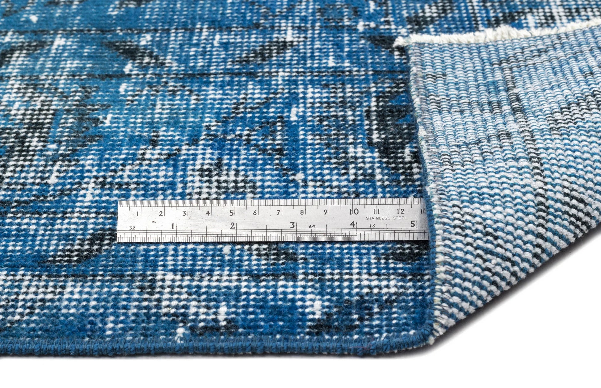 Beyaz Krem Eskitme Geometrik Yün Halı 174x283