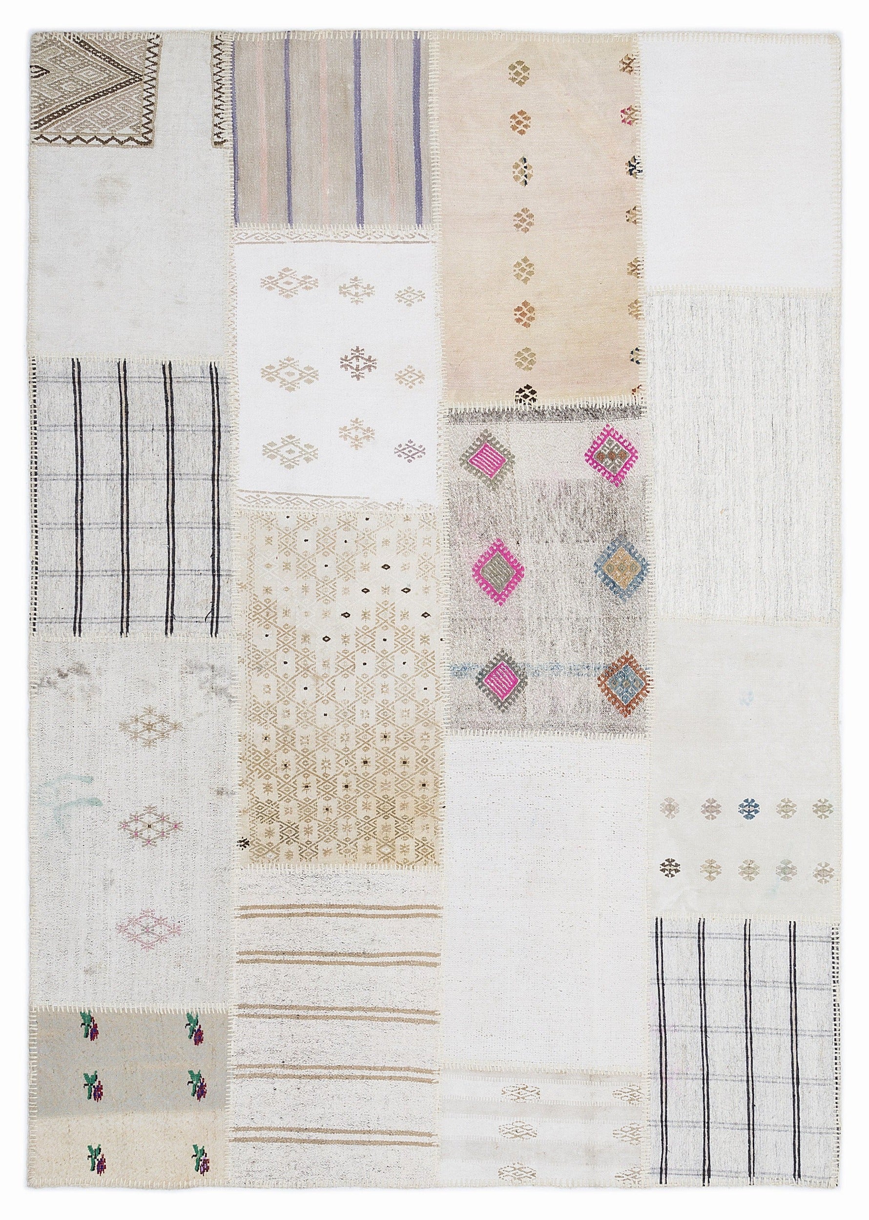 Teselya Bej Çizgili Yün El Dokuma Halısı 160 x 230 Apex Unique