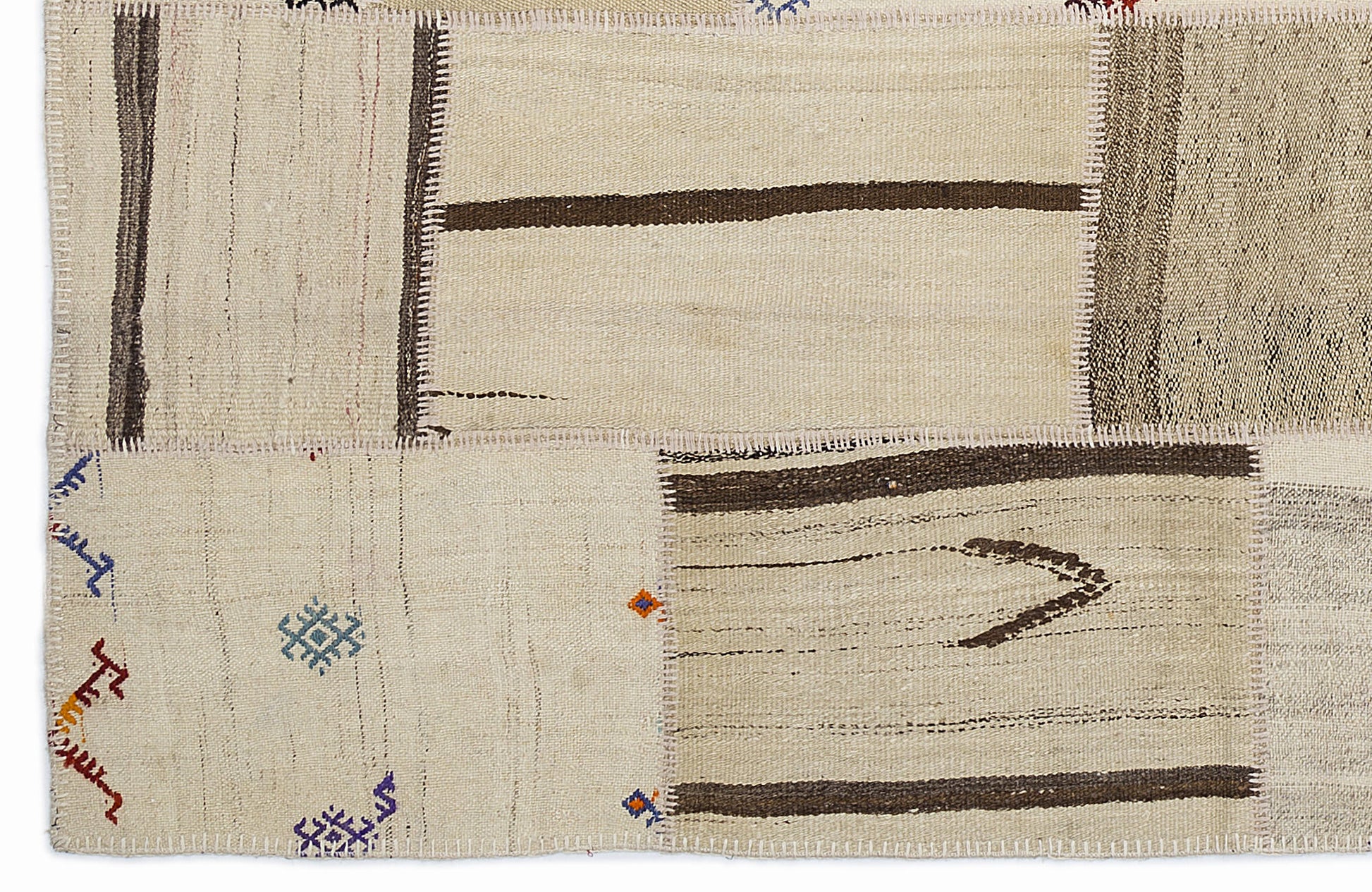 Teselya Bej Çizgili Yün El Dokuma Halısı 160 x 230 Apex Unique