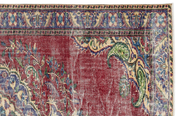Kırmızı Anadolu Eskitme Madalyonlu Yün Halı 177x286 - Özel Seri