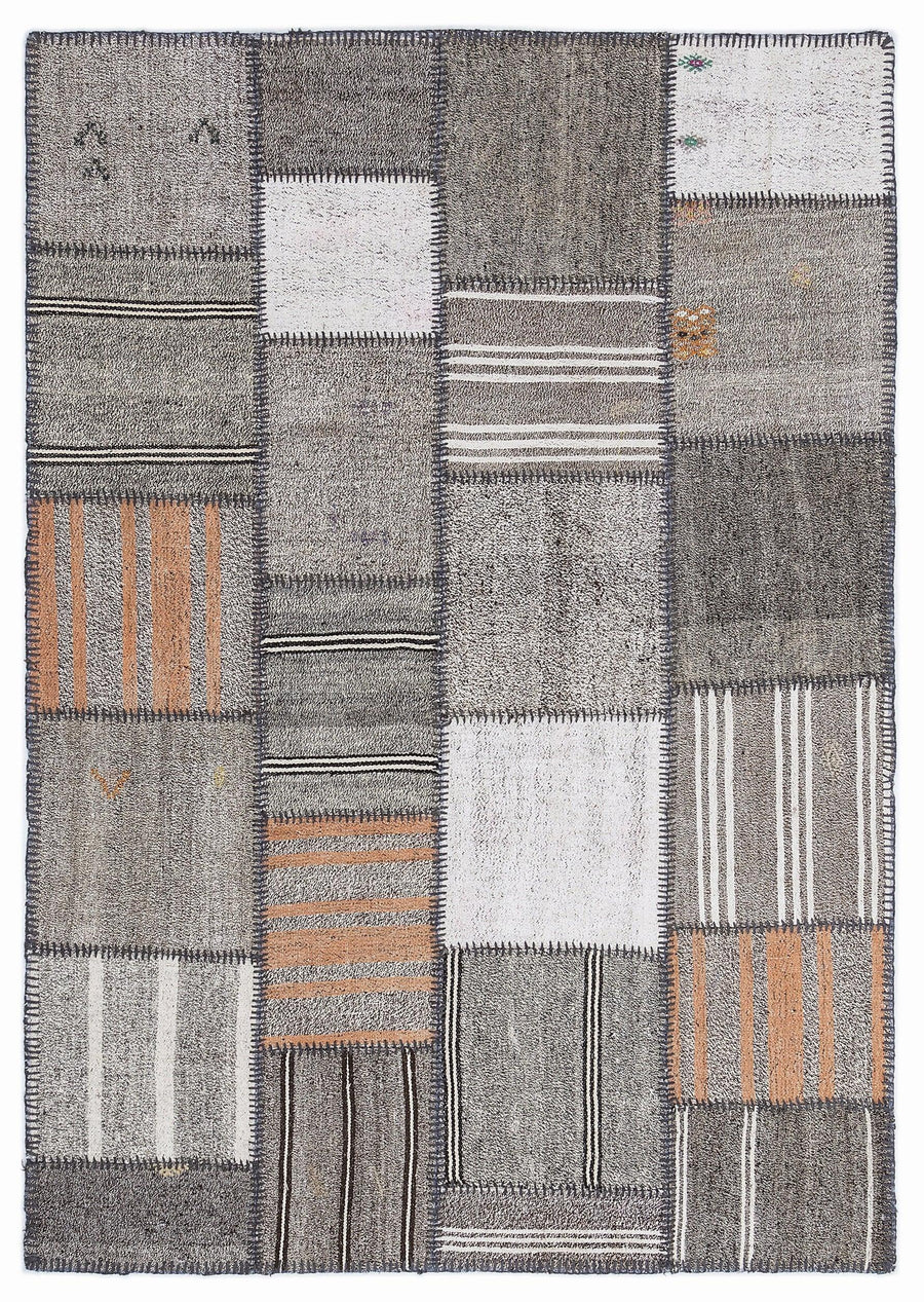 Gri Anadolu Bohem Geometrik Yün Halı 160x230 - Özel Seri