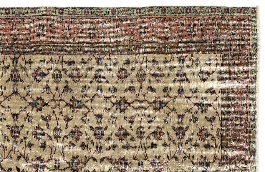 Red and Beige Floral Vintage Turkish Rug 163x245 cm (5'4" x 8') – in the living room