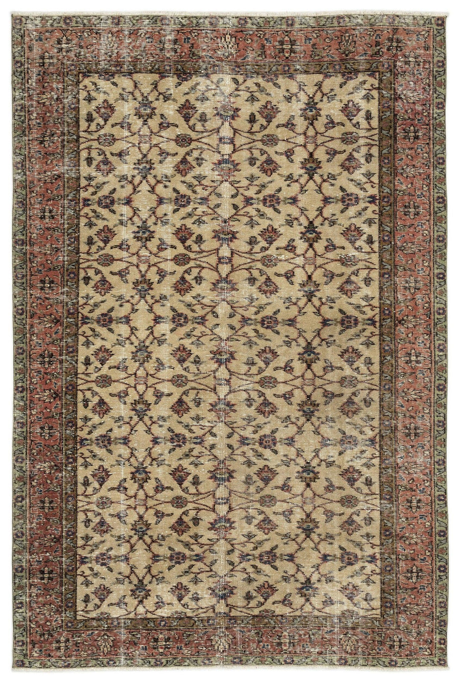 Bej Anadolu Eskitme Çiçekli Yün Halı 163x245 - Özel Seri