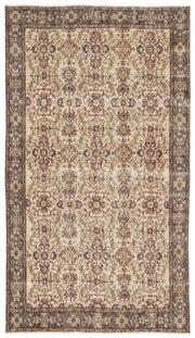 Bej Anadolu Eskitme Çiçekli Yün Halı 170x306 - Özel Seri