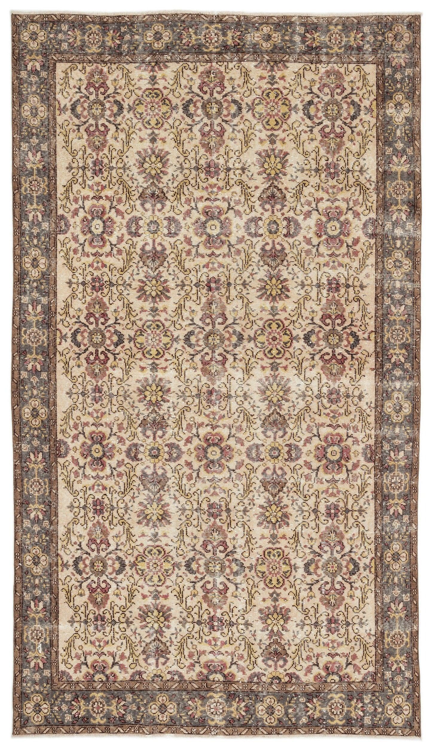 Bej Anadolu Eskitme Çiçekli Yün Halı 170x306 - Özel Seri