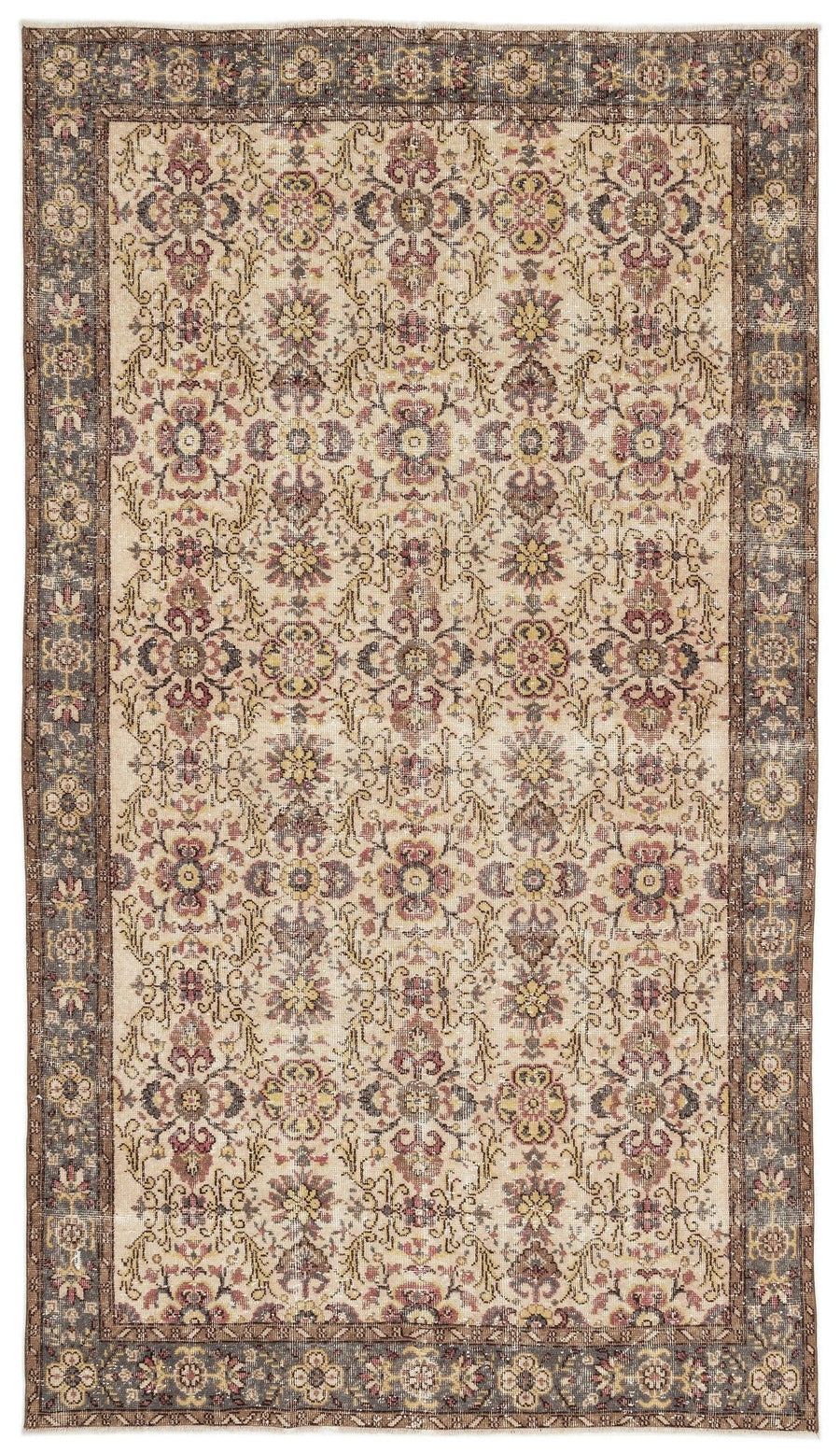 Bej Anadolu Eskitme Çiçekli Yün Halı 170x306 - Özel Seri