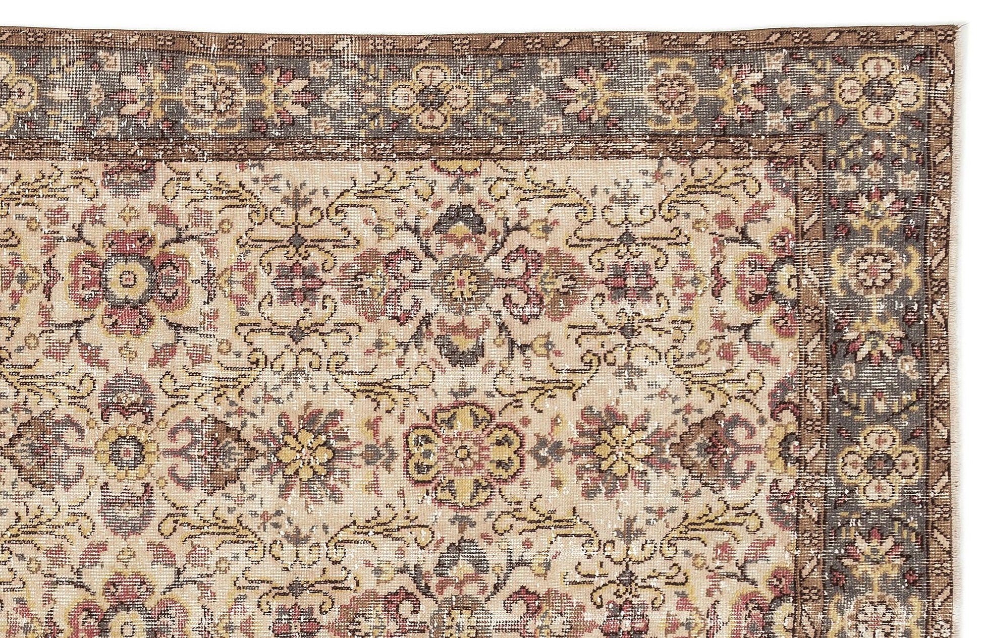 Bej Anadolu Eskitme Çiçekli Yün Halı 170x306 - Özel Seri