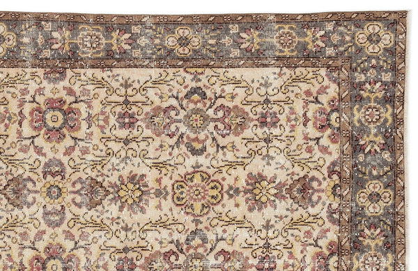Bej Anadolu Eskitme Çiçekli Yün Halı 170x306 - Özel Seri