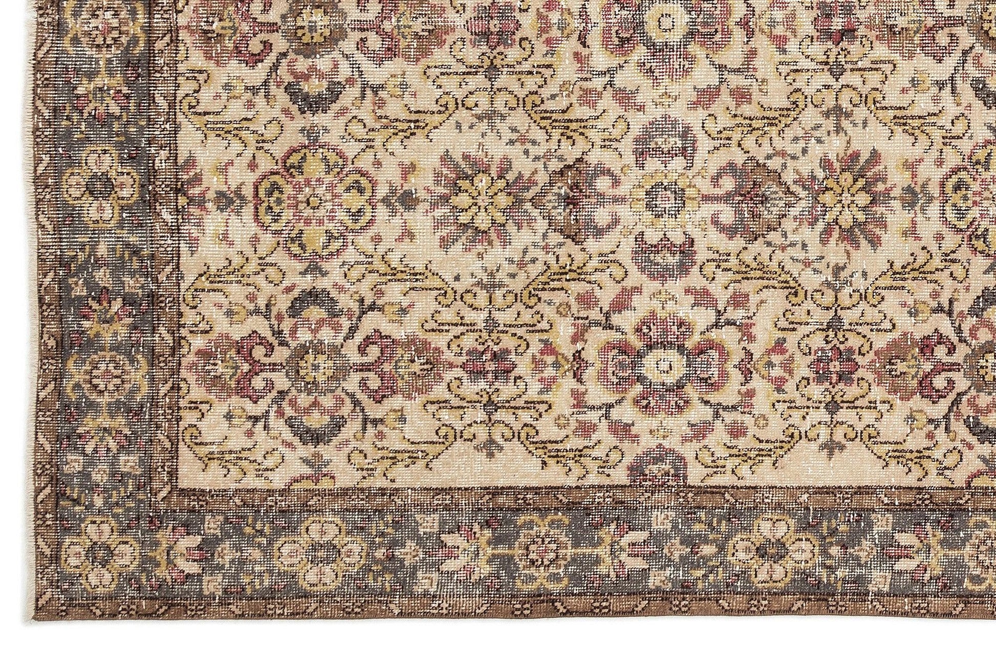 Bej Anadolu Eskitme Çiçekli Yün Halı 170x306 - Özel Seri