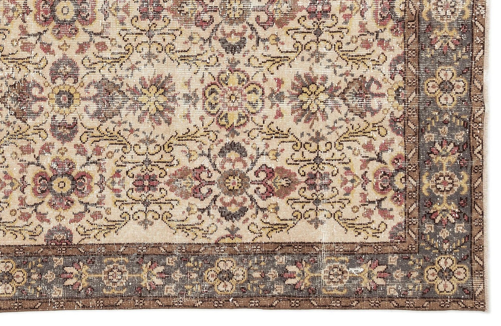 Bej Anadolu Eskitme Çiçekli Yün Halı 170x306 - Özel Seri