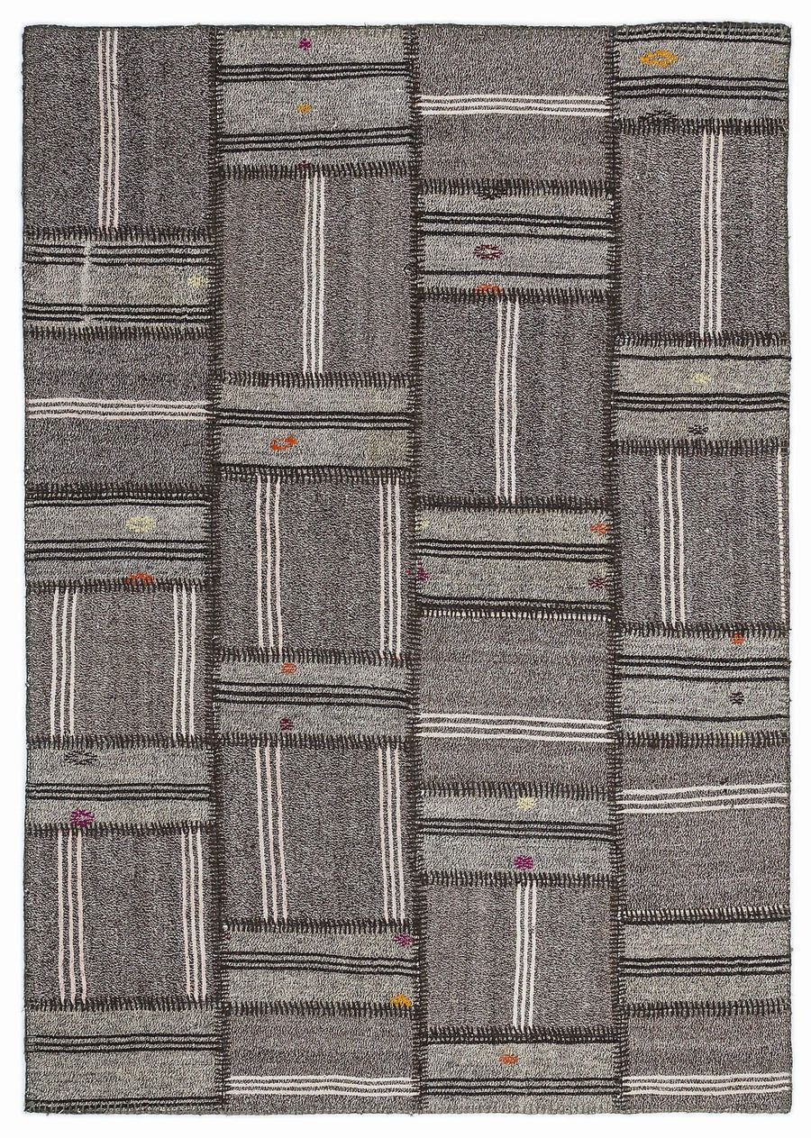 Beyaz Gri Geometrik Modern Yün Halı 160x230