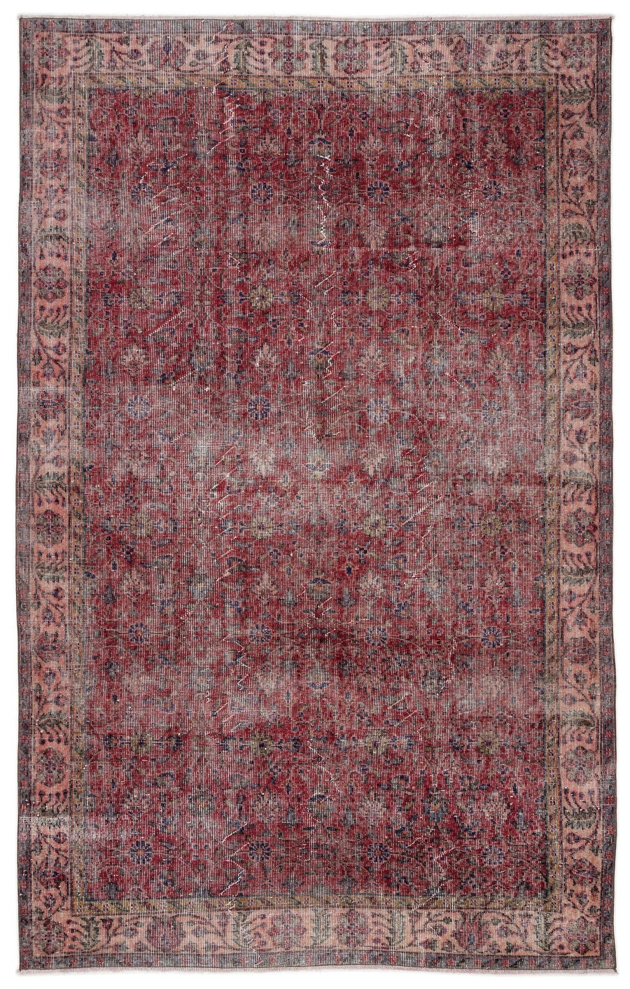 Kırmızı Anadolu Eskitme Madalyonlu Yün Halı 168x268 - Özel Seri