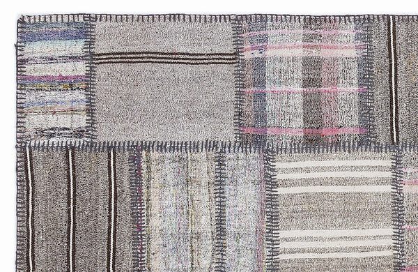 Gri Anadolu Modern Çizgili Yün Halı 160x230 - Özel Seri