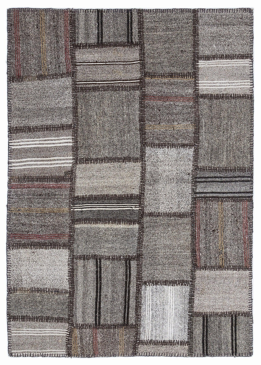 Gri Anadolu Eskitme Geometrik Yün Halı 160x230 - Özel Seri