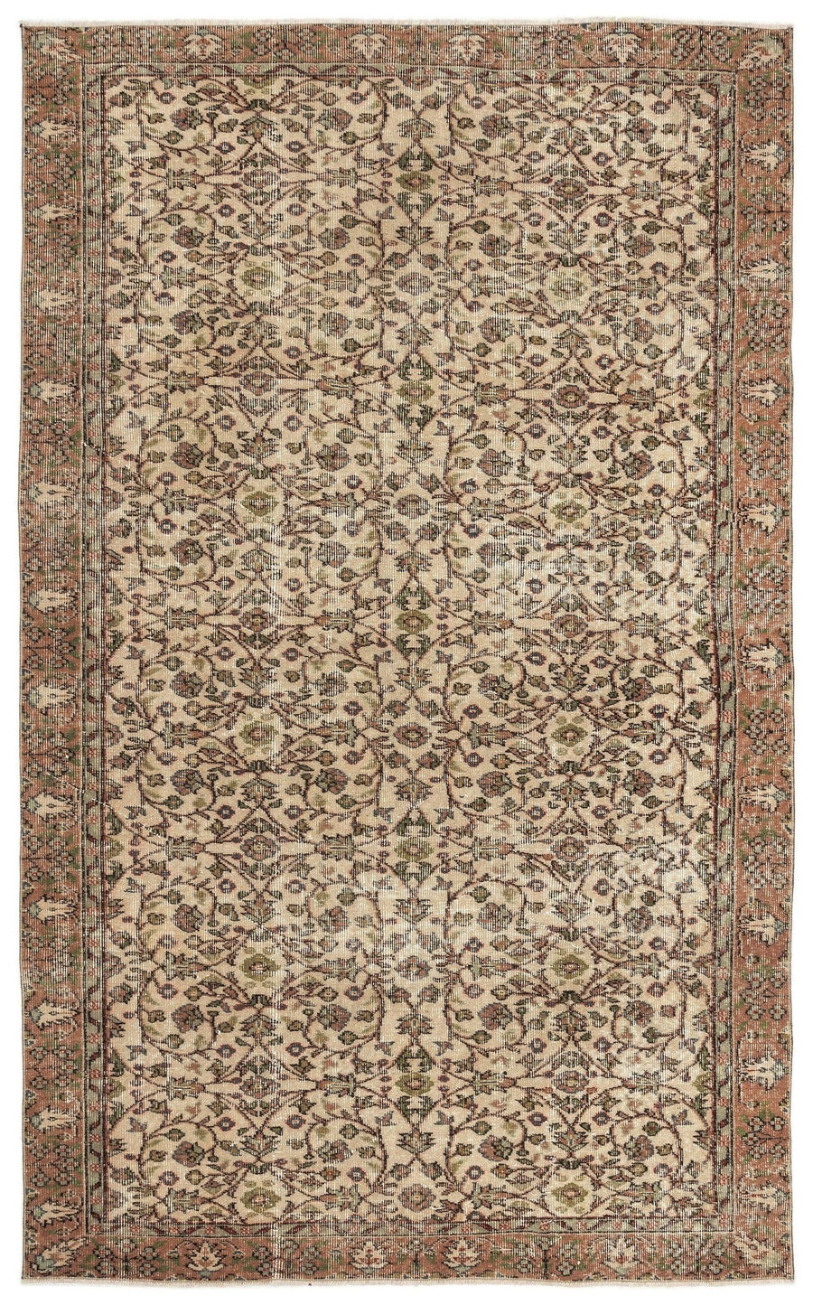 Bej Anadolu Eskitme Çiçekli Yün Halı 169x275 - Özel Seri