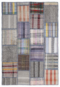 Grey & Purple Geometric Flatweave Kilim Rug 160x230 cm (5'3" x 7'7")