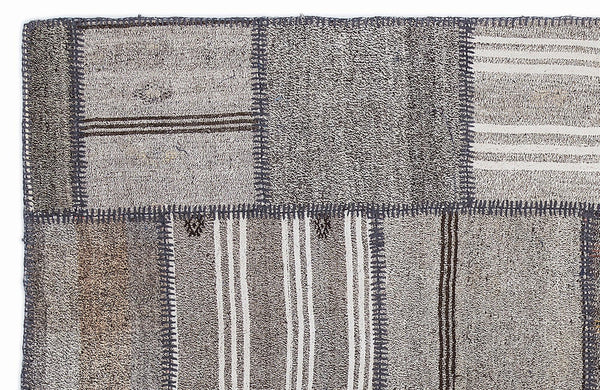 Bej Beyaz Anadolu Modern Çizgili Yün Halı 160x230 - Özel Seri