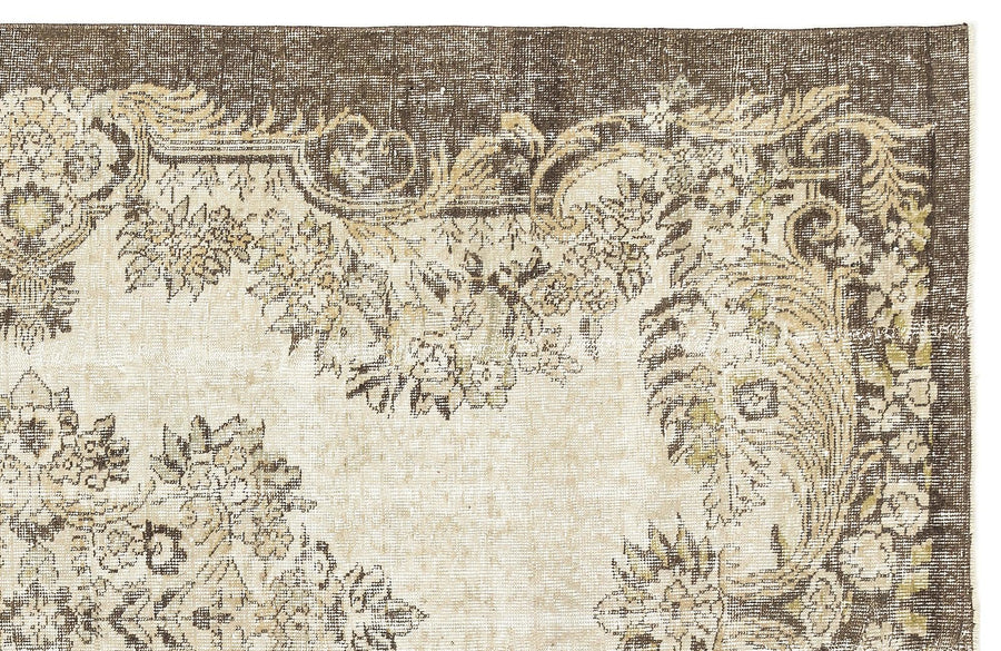 Cream & Brown Floral Non-Slip Hand-Knotted Rug 176x275 cm (5'9" x 9') – in the living room