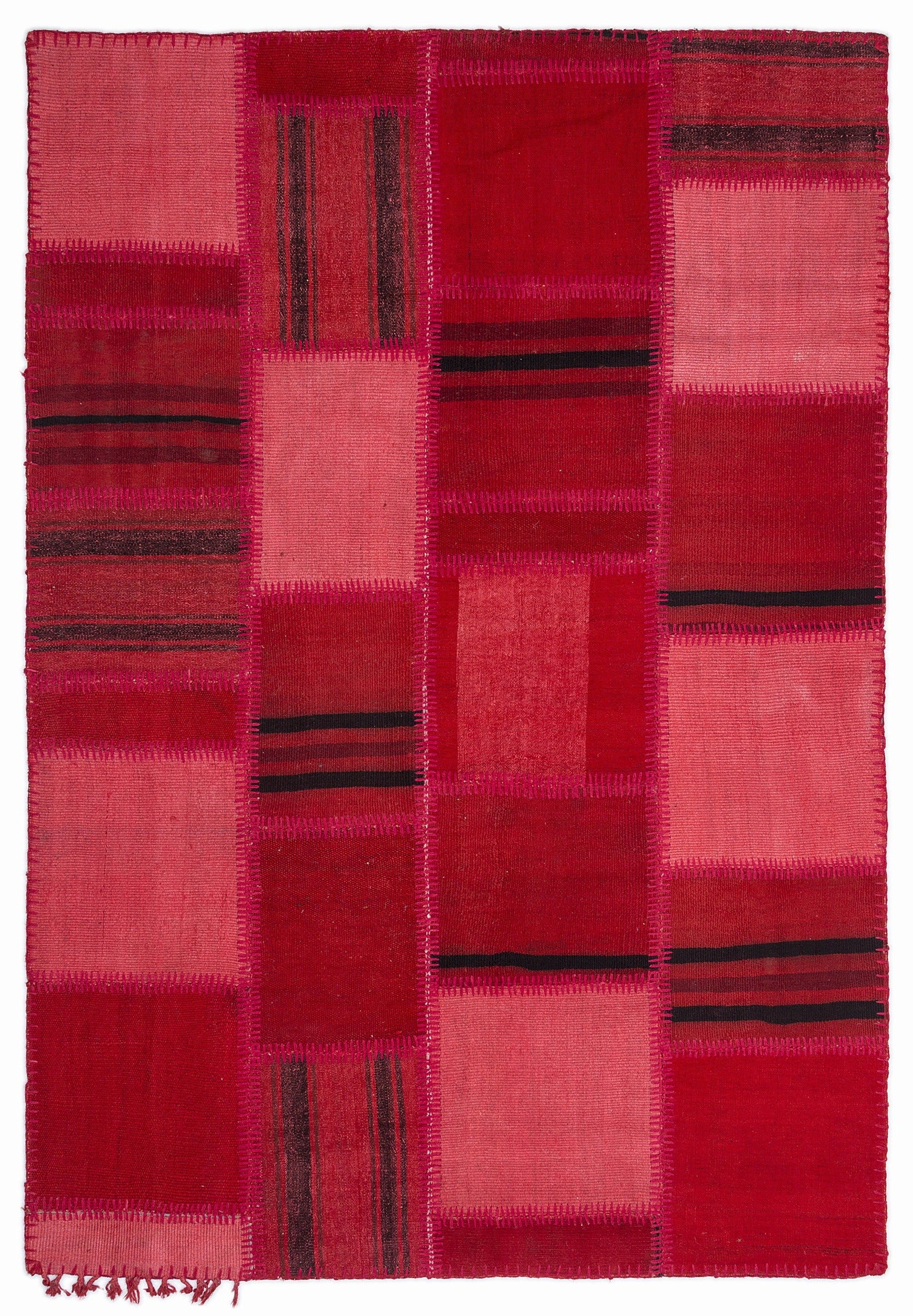 Teselya Kırmızı Patchwork Yün El Dokuma Halısı 160 x 230 Apex Unique