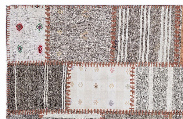 Bej Gri Anadolu Modern Çizgili Yün Halı 160x230 - Özel Seri