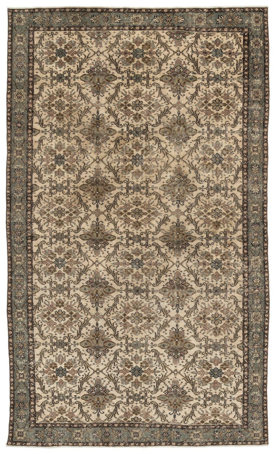 Bej Anadolu Eskitme Geometrik Yün Halı 182x306 - Özel Seri
