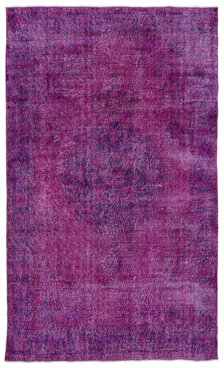 Purple & Blue Abstract Distressed Wool Area Rug 164x273 cm (5'5" x 8'11") – in the living room