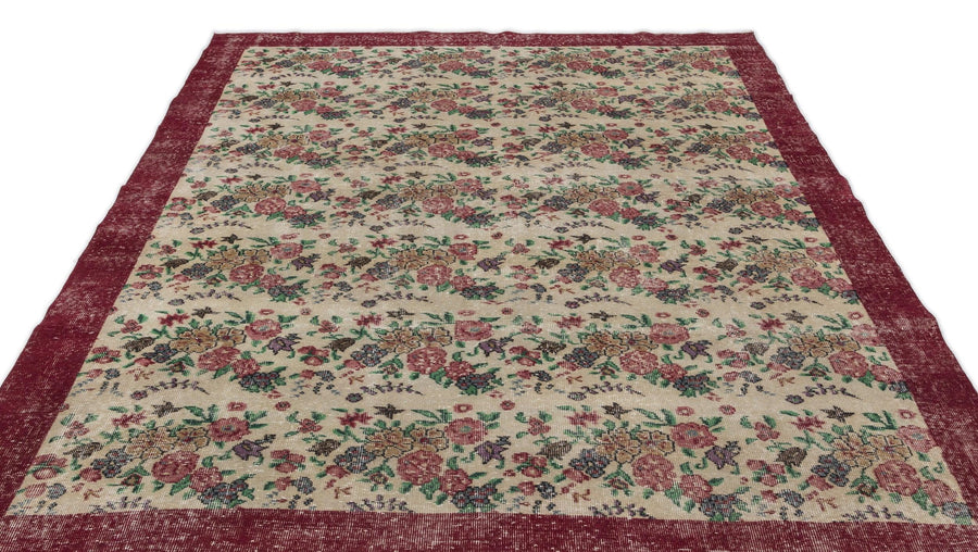 Krem Isparta Eskitme Çiçekli Yün Halı 205x290 - Özel Seri