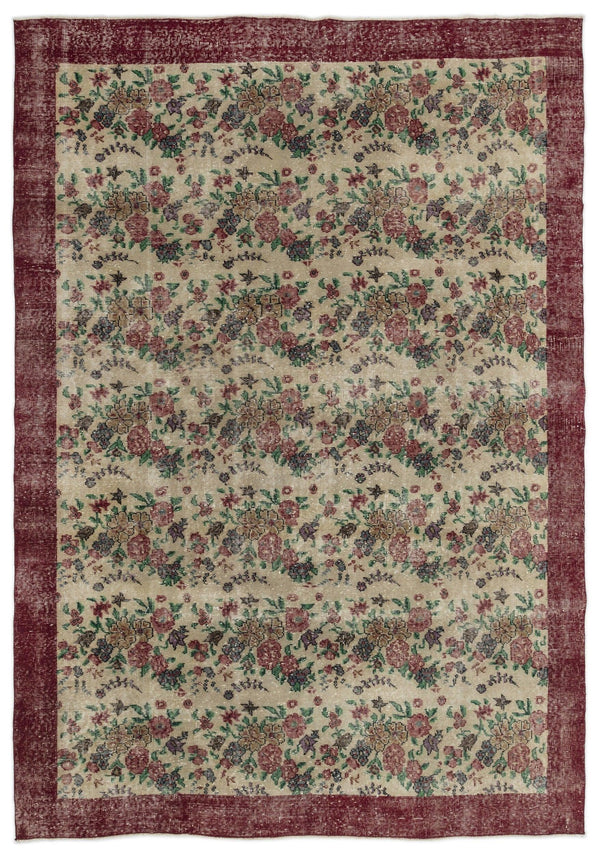 Krem Isparta Eskitme Çiçekli Yün Halı 205x290 - Özel Seri