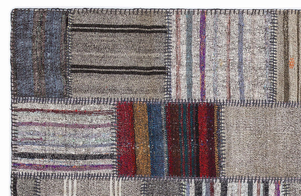 Gri Kırmızı Anadolu Bohem Geometrik Yün Halı 160x230 - Özel Seri