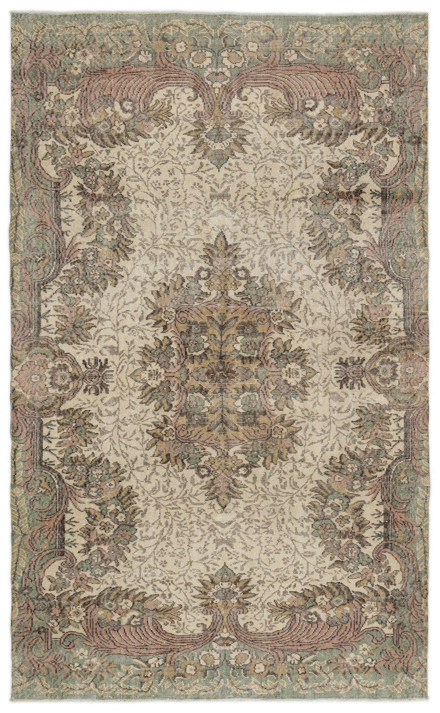 Yeşil Eskitme Madalyonlu Yün Halı 172x286
