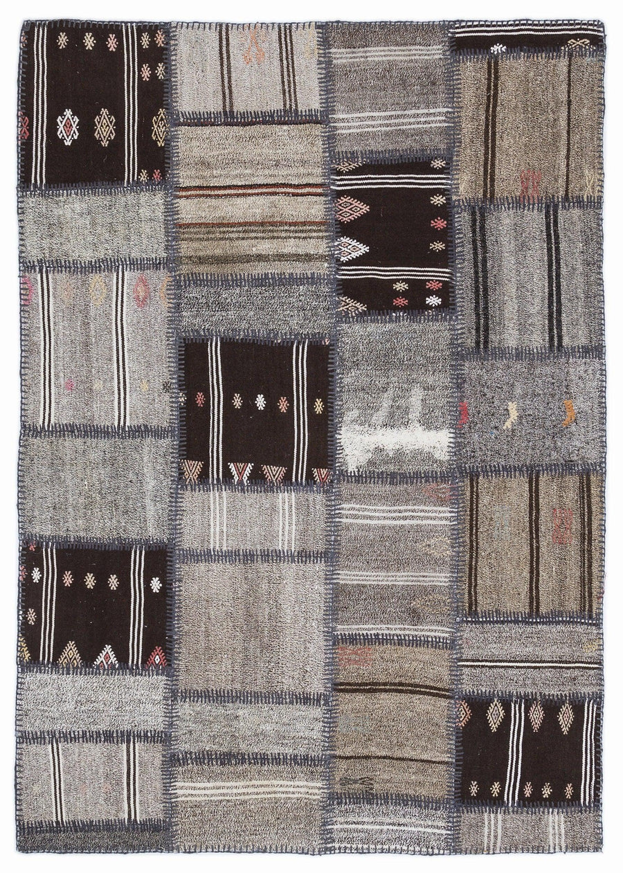 Bej Beyaz Anadolu Geometrik Modern Yün Halı 160x230 - Özel Seri