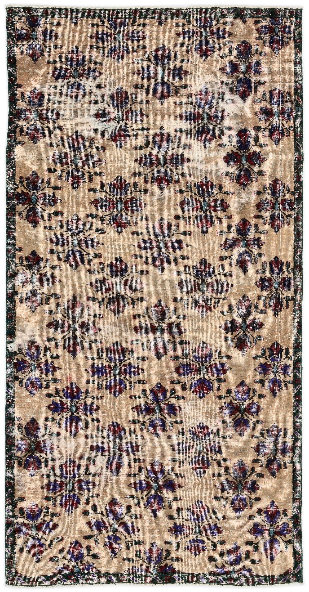 Atina Krem Eskitme Yün El Dokuma Halısı 122 x 238 Apex Unique