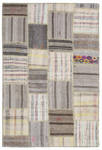 Gri Bej Bohem Patchwork Salon Halısı 1325