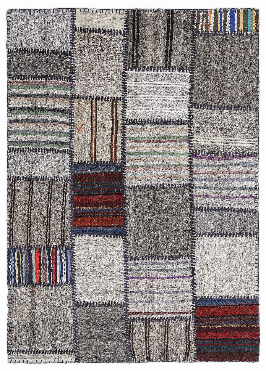 Gri Anadolu Bohem Geometrik Yün Halı 160x230 - Özel Seri