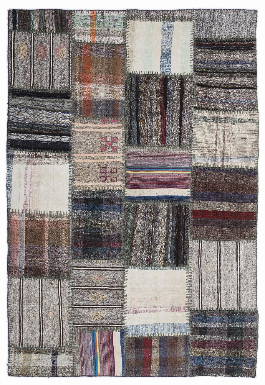Gri Anadolu Geometrik Modern Yün Halı 160x230 - Özel Seri