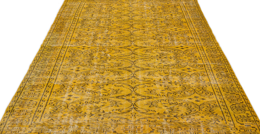 Sarı Eskitme Geometrik Yün Halı 175x285