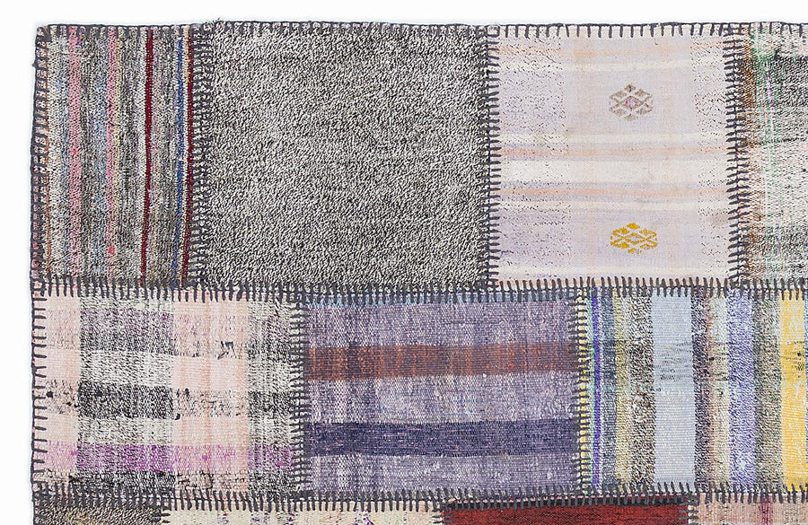Grey Ethnic Patchwork Hand-Knotted Wool Rug 160x230 cm (5'3" x 7'7") – in the hallway