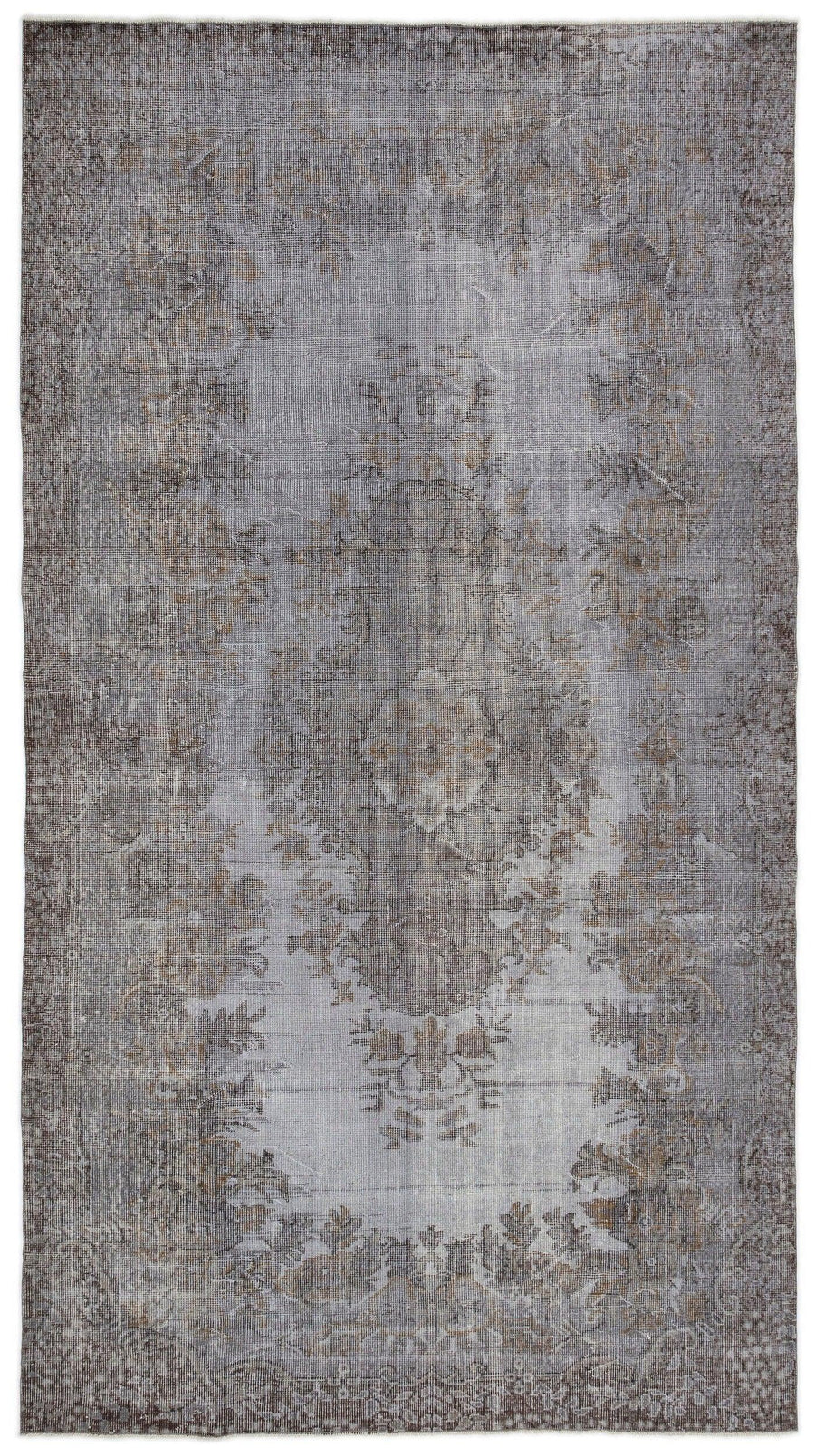 Antrasit Gri Madalyon Desenli Yün El Dokuma Halı 168x303 cm – Koridor kullanımı
