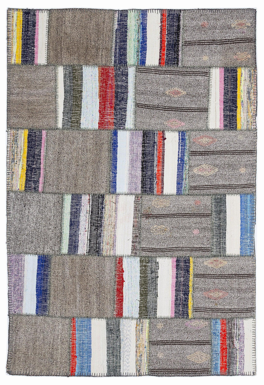 Beyaz Gri Anadolu Bohem Geometrik Yün Halı 160x230 - Özel Seri