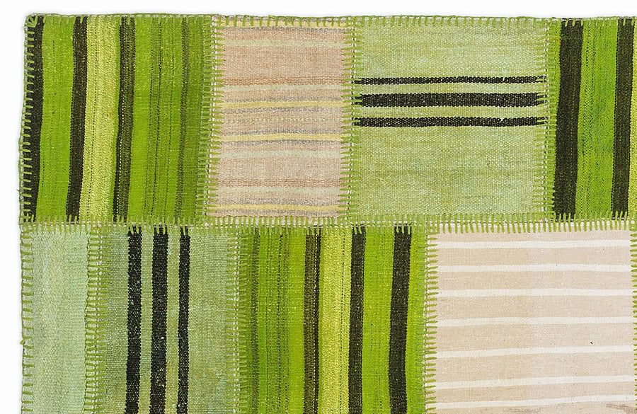 Grüner Wollteppich mit beigem Muster handgeknüpft 160x230 cm – im Flur